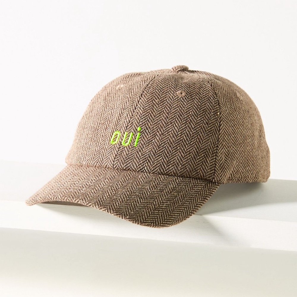 Oui Embroidered Brown Herringbone Baseball Cap